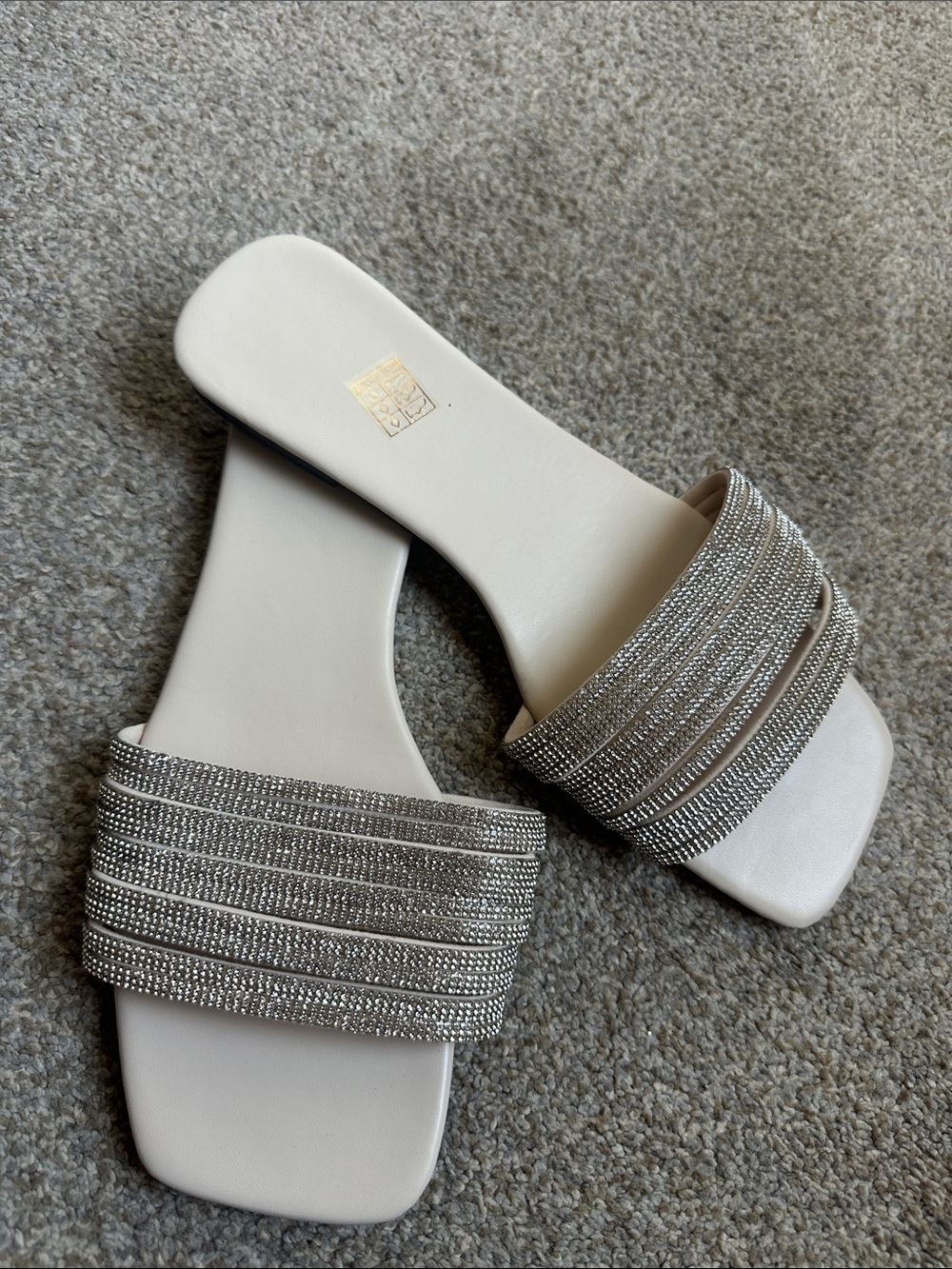 Women's Embellished Slide Sandals - Silver White